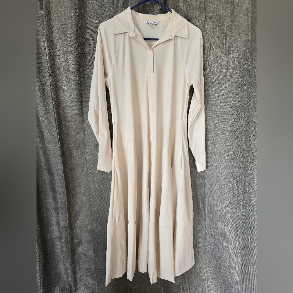 ATHLETA Cosmic Layer Dress Size M Ivory/cream Shirt Dress Long with Pockets